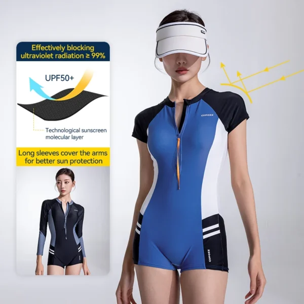COPOZZ Women's Swimsuit Anti UV One-piece Swimwear UPF 50+ Diving Wetsuit Thin Rash Guard Zipper Snorkeling Swim Surf Suit - Image 5