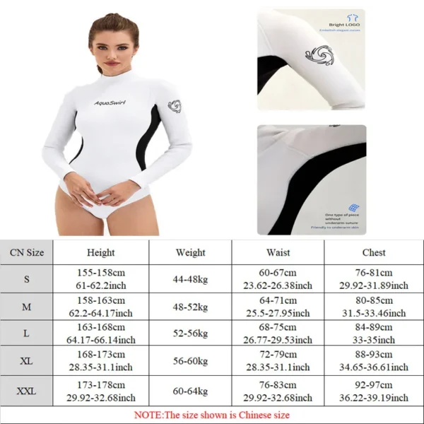 Women 2.5mm Neoprene Snorkeling Wetsuit Long Sleeve Surfing Clothes Anti-cold CR Bikini Swimwear Scuba Dive Free-diving Suit - Image 5