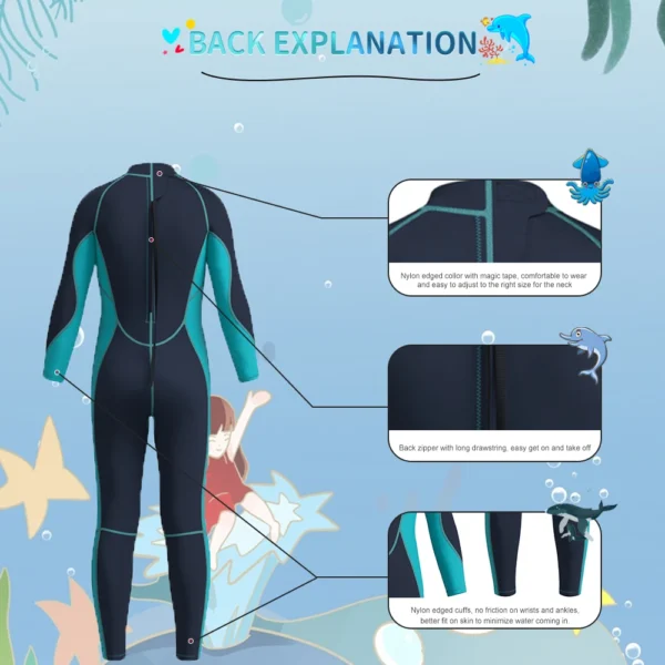 Children's 3MM Neoprene Wetsuit Back Zipper Surfing Snorkeling Swimming Suit Long Sleeves Boys Girls Kids Water Sports Swimwear - Image 6