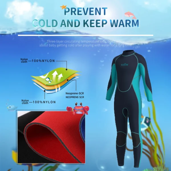 Children's 3MM Neoprene Wetsuit Back Zipper Surfing Snorkeling Swimming Suit Long Sleeves Boys Girls Kids Water Sports Swimwear - Image 4