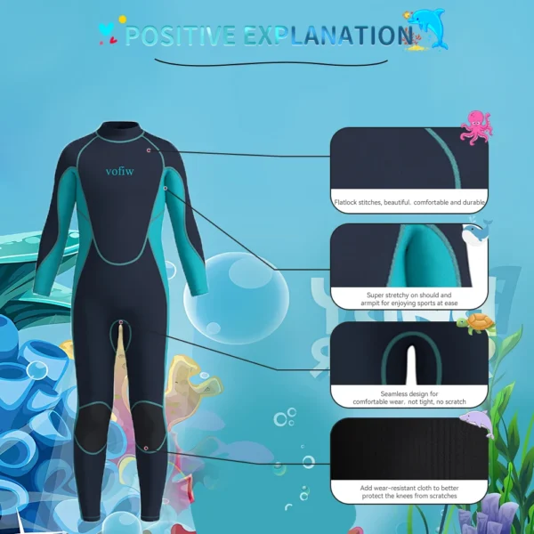 Children's 3MM Neoprene Wetsuit Back Zipper Surfing Snorkeling Swimming Suit Long Sleeves Boys Girls Kids Water Sports Swimwear - Image 5