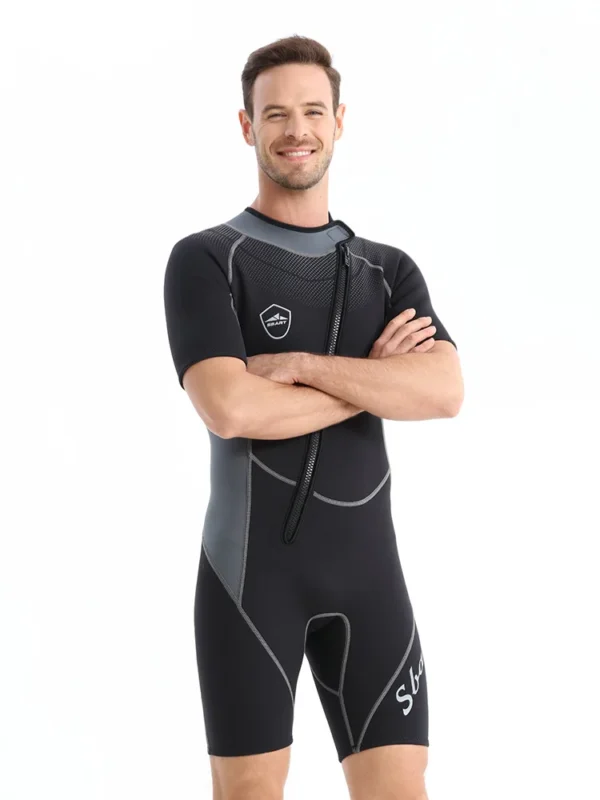 1.5mm Neoprene Mens Diving Suit Adults One-piece Wetsuit Front Zipper Cold-proof Short Sleeve Swimming Suit Kayak Surf Sports