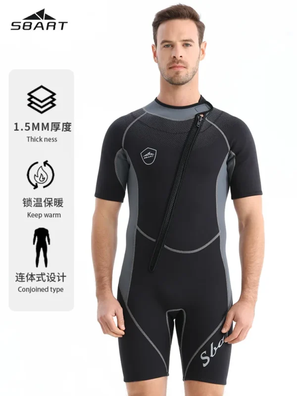 1.5mm Neoprene Mens Diving Suit Adults One-piece Wetsuit Front Zipper Cold-proof Short Sleeve Swimming Suit Kayak Surf Sports - Image 3
